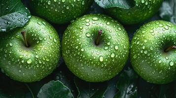 AI generated Green apple fruit background with a feel of freshness. photo