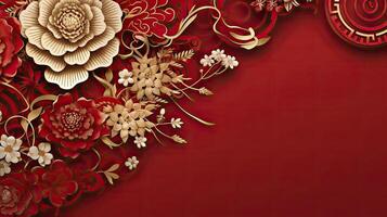 AI generated Paper cut art flower decoration for Chinese New Year background photo