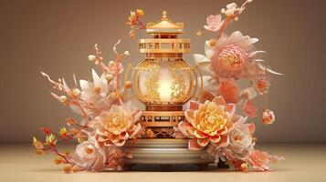 AI generated Happy chinese new year the dragon zodiac sign with flower, lantern, chinese elements. made from resine luxury style. 3d render. photo