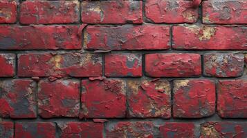 AI generated Weathered, Stained, and Deteriorating Red Brick Wall Background. photo