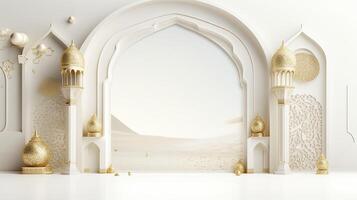 AI generated Ramadan background all white, gold accents. minimalism 3d rendering photo