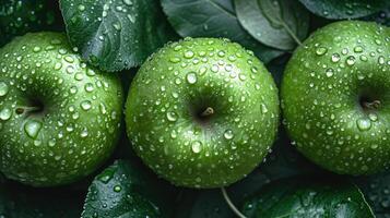 AI generated Green apple fruit background with a feel of freshness. photo