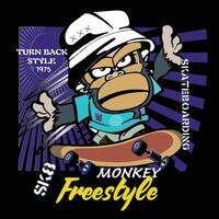 baby monkey skateboarding freestyle illustration vector art.