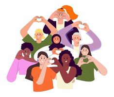 Inspire inclusion diverce women heart gesture vector illustration