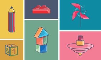 Set of different toy icons flat design Vector