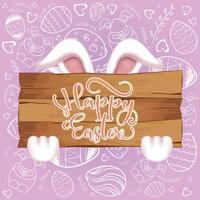 Happy easter card. Wooden sign with text - Vector