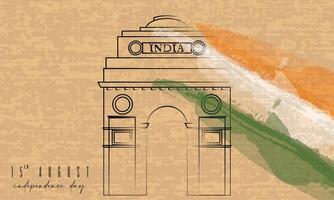 contorno de el indio portón arco en un de colores contento India independencia día vector