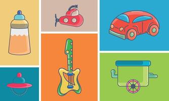 Set of different toy icons flat design Vector