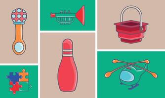 Set of different toy icons flat design Vector