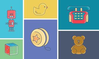 Set of different toy icons flat design Vector