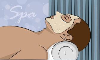 hombre relajante con un spa facial máscara vector