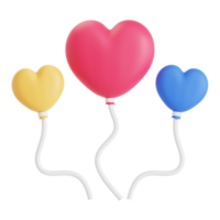 ballonger i de form av hjärtan flyga omfamnar, bunden med tågvirke. hjärtan isolerat på bakgrund. 3d proffs png