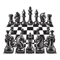 chess board, game, strategy and planning concept. black and white illustration isolated on white background. vector illustration for poster, print, web,