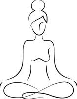 Sitting in lotus pose girl woman yoga spa purity meditation calm company logo line vector