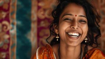 AI generated Smiley Indian Woman, Radiating Joy in a Medium Shot photo