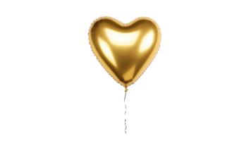 AI generated Golden balloon in heart shape cut out. Gold air balloon in heart on transparent background png