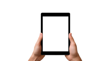 ai generiert Tablette im Hand mit transparent Bildschirm. Tablette im Hände auf transparent Hintergrund png