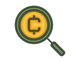 a 3d Cryptocurrency Coin And Magnifier on a transparent background png