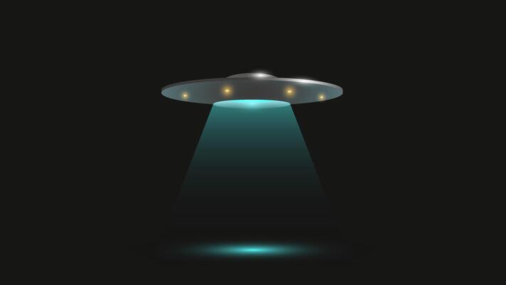 An unidentified flying object in the shape of a flying saucer. Abduction by aliens.