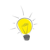 A glowing light bulb on a white background in a cartoon style. The concept of the idea. vector