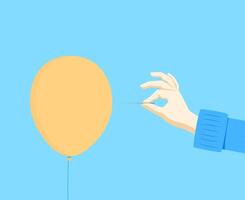 The hand with the needle reaches for the orange balloon with the bad intention of bursting it. vector