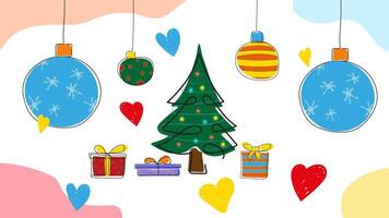 A cute Christmas illustration in the style of one line. Hand-drawn graphic elements. vector