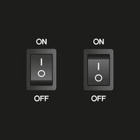 A black switch with white labels and inscriptions in two positions. On and off. vector