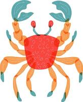 Crab vector illustration in a minimal doodle style isolated on white background. World Ocean Day concept. Sea hand drawn animal with retro risograph effect.