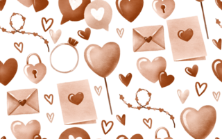 Seamless pattern for Valentine's Day. Background for February 14th with hearts, garlands and love letters. Ideal for textiles, clothes, wedding decor. Valentine's day holiday texture romantic png