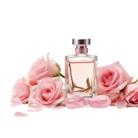 ai generado generativo ai rosado perfume botella en transparente antecedentes png