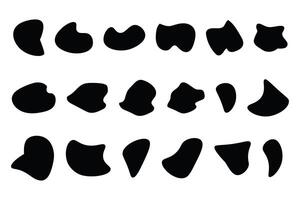 Blob irregular shape organic set, random black simple shapes. Pebble, inkblot stone silhouettes. vector