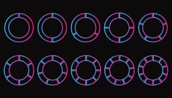 Set of different circles pie charts diagrams. Various sectors divide the circle into equal parts. vector