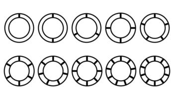 Set of different circles pie charts diagrams. Various sectors divide the circle into equal parts. vector