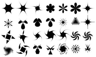 Abstract star and flower shapes sticker pack bubble, star, loop waves cartoon style. vector