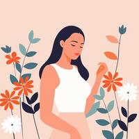 ilustración vector mujer con flores