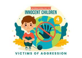 International Day of Innocent Children Victims of Aggression Vector Illustration on 4 June with Kids Sad Pensive and Cries in Flat Cartoon Background