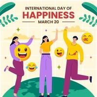 Happiness Day Social Media Illustration Flat Cartoon Hand Drawn Templates Background vector