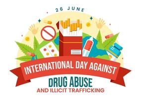 International Day Against Drug Abuse and Illicit Trafficking Vector Illustration with Anti Narcotics to Avoid Drugs and Medicines in Flat Background