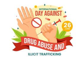 internacional día en contra fármaco abuso y ilícito trata vector ilustración con anti narcóticos a evitar drogas y medicamentos en plano antecedentes