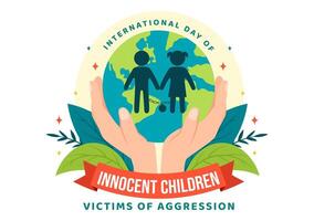 International Day of Innocent Children Victims of Aggression Vector Illustration on 4 June with Kids Sad Pensive and Cries in Flat Cartoon Background