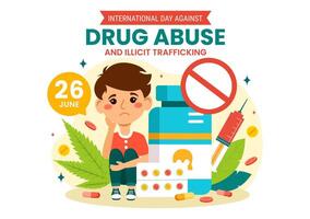 International Day Against Drug Abuse and Illicit Trafficking Vector Illustration with Anti Narcotics to Avoid Drugs and Medicines in Flat Background