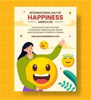 Happiness Day Vertical Poster Flat Cartoon Hand Drawn Templates Background Illustration vector