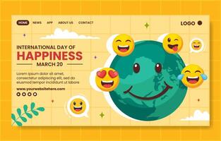Happiness Day Social Media Landing Page Cartoon Hand Drawn Templates Background Illustration vector