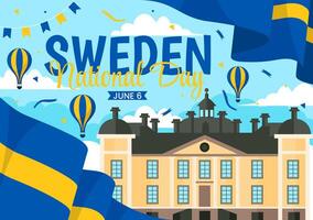 Sweden National Day Vector Illustration on 6 June Celebration with Swedish Flag and Ribbon in Holiday Celebration Flat Cartoon Background