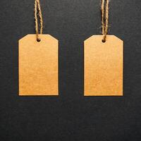 golden price tag on the black background, golden mockup photo