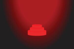 Round podium on red background with light. vector