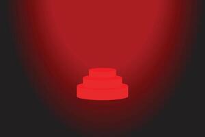 Round podium on red background with light. vector