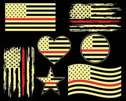 Firefighter Thin Red Line Distressed Usa American Flag Bundle Set New Design For T Shirt Poster Banner Backround Print Vector Eps Illustrations Template..