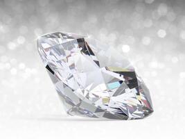 Dazzling diamond on white shining bokeh background. concept for chossing best diamond gem design photo