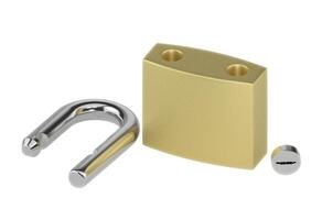 Locked Golden Padlock disassemble on the white background. photo